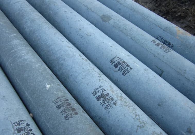Marked PHC and PC pile segments awaiting site receiving inspection
